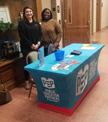 PEP Board members Rosalyn Green and Nikasha Dicks greet the public at the Aiken County School Board Candidate Forum.